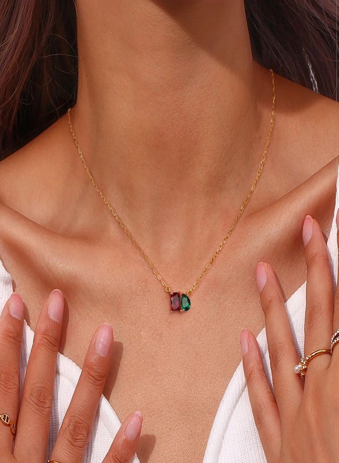 Sistble Valentines Day Gifts for Women, Birthstone Necklace for Women Mom Birthday Gifts July Ruby Necklace 14K Gold Plated Choker Necklaces Dainty Square Crystal Jewelry Birthday Gift Ideas - Image 2